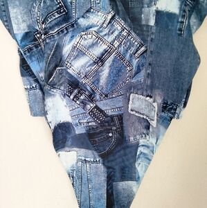 Denim Look Button Down Patchwork Open Sides Top